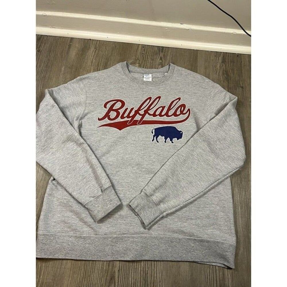 Port Authority Gray Crewneck Sweater with Red and Blue Design